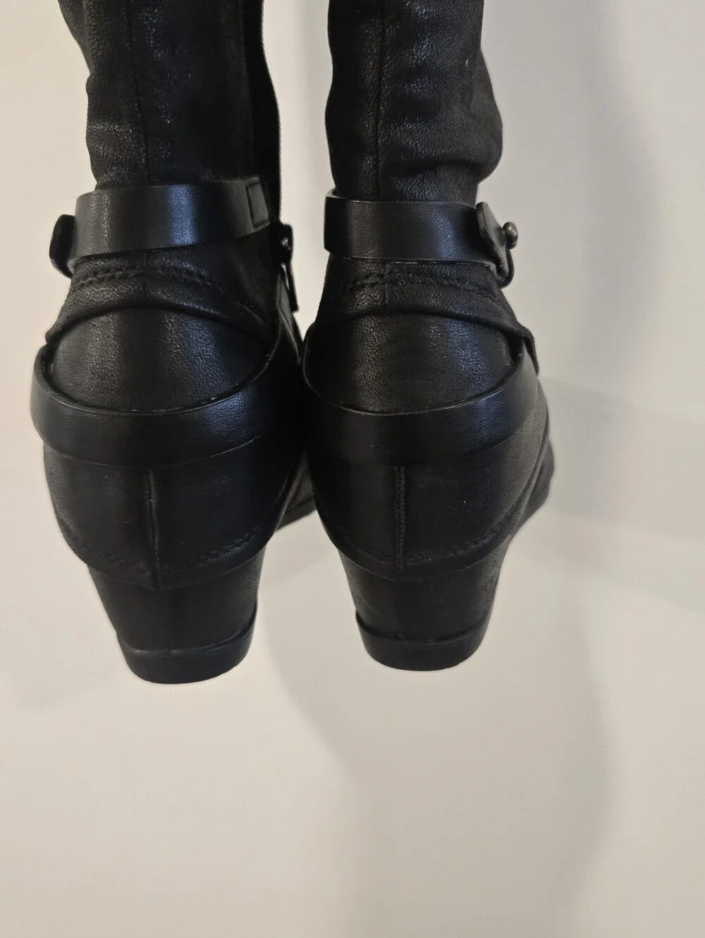 NEW Bare Traps Black Wedge Heel Knee Boots Sz 8 M Tesa Lined Comfort Womens